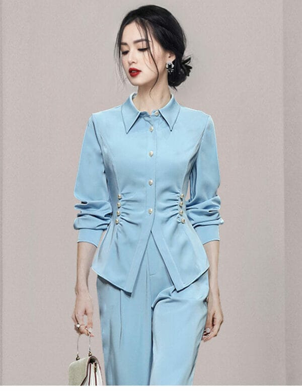 Brand OL Fashion Pleated Beads Waist Slim Long Suits 3