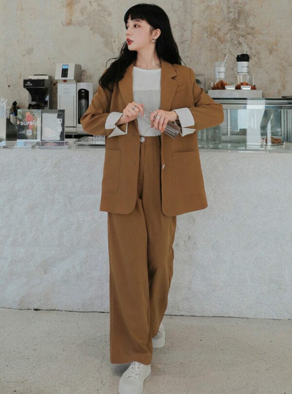 Casual Fashion 2 Colors Loosen Jacket with Wide-leg Long Pants 5