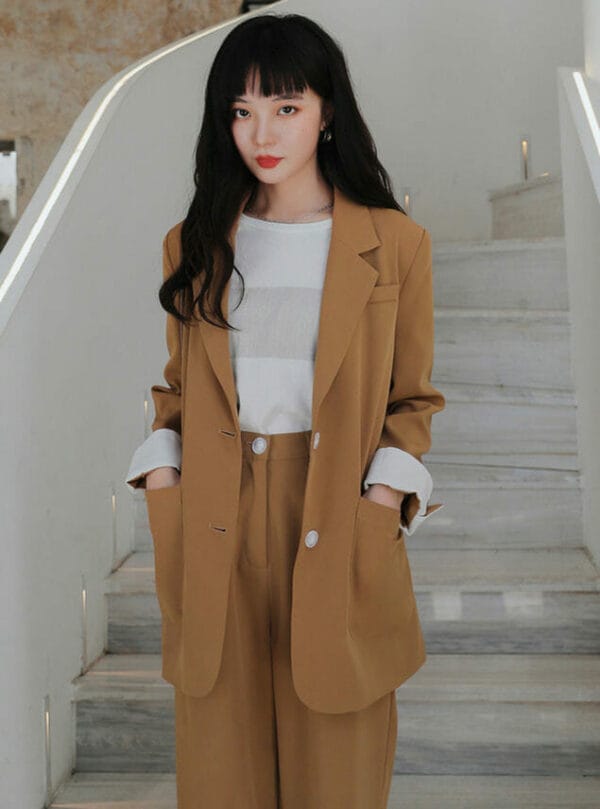 Casual Fashion 2 Colors Loosen Jacket with Wide-leg Long Pants 4