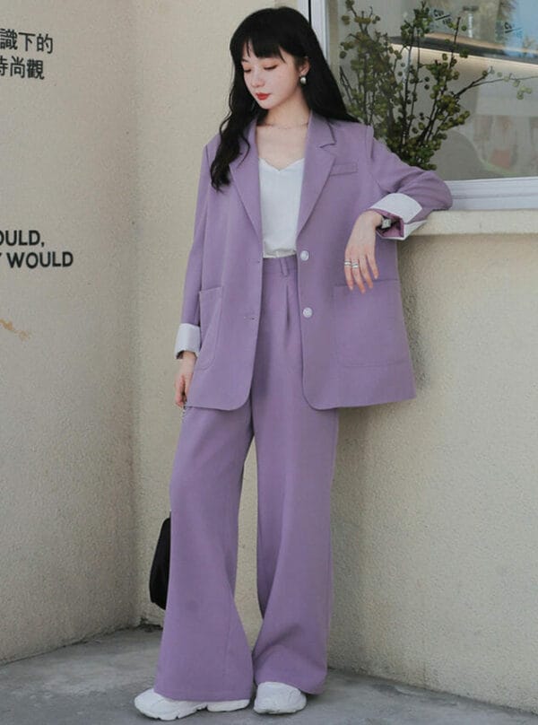 Casual Fashion 2 Colors Loosen Jacket with Wide-leg Long Pants 2