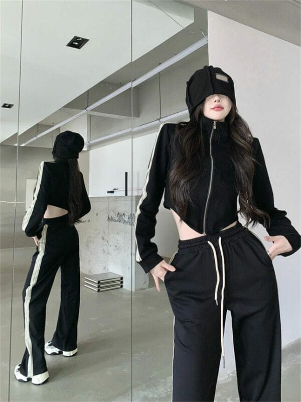 Casual Fashion 3 Colors Zipper Jacket with Stripes Long Pants 4