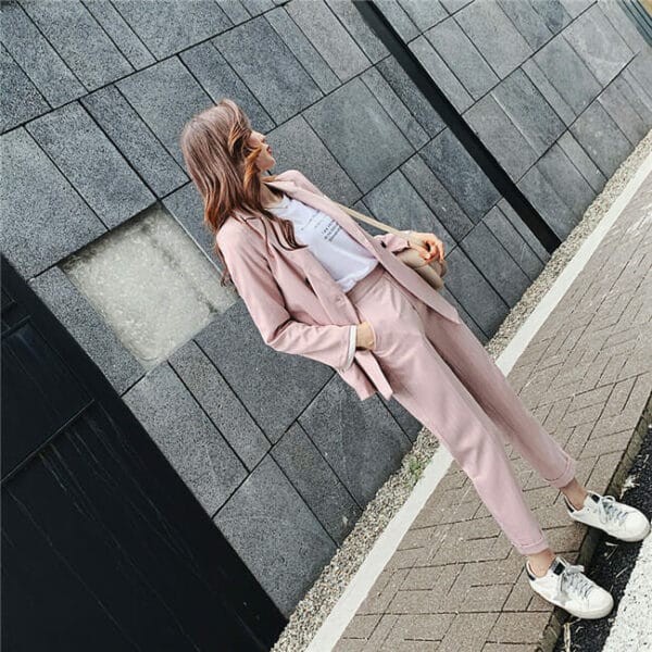 Casual Fashion Double-breasted Stripes Two Pieces Suits 3