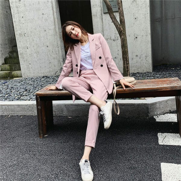 Casual Fashion Double-breasted Stripes Two Pieces Suits 2