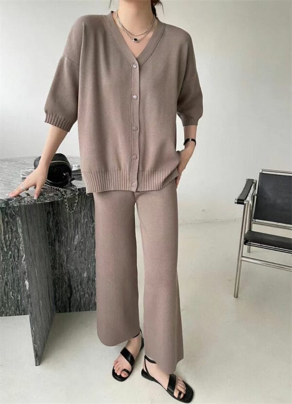 Casual Fashion Knitting Tops with Wide-leg Long Pants 6