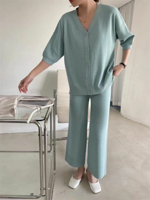 Casual Fashion Knitting Tops with Wide-leg Long Pants 5