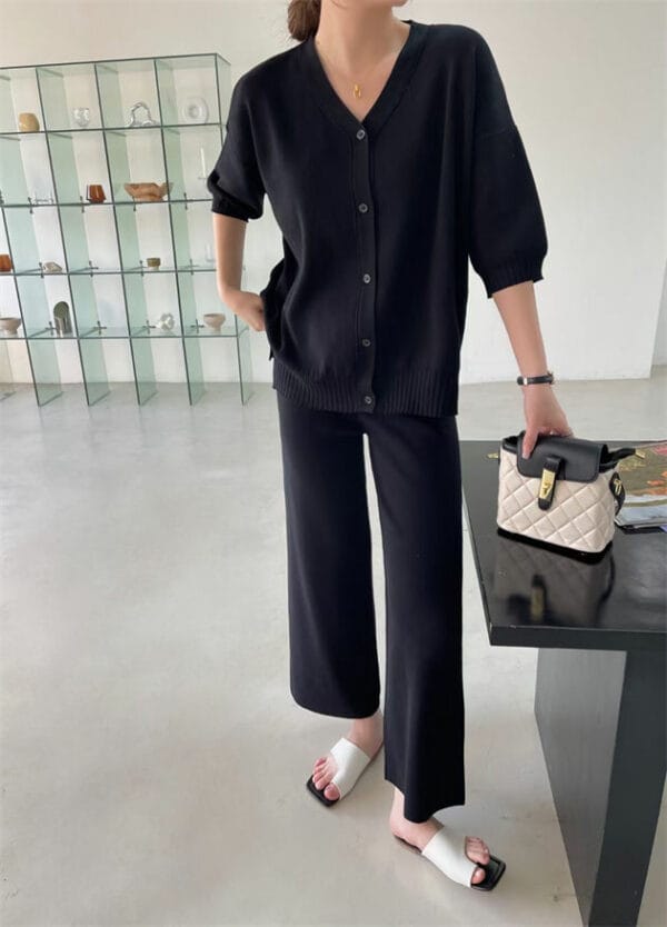 Casual Fashion Knitting Tops with Wide-leg Long Pants 3