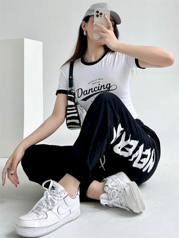 Casual Fashion Letters Short T-shirt with Elastic Waist Long Pants 5