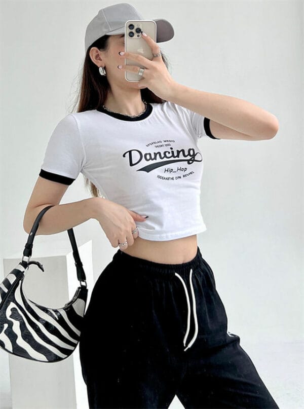 Casual Fashion Letters Short T-shirt with Elastic Waist Long Pants 4