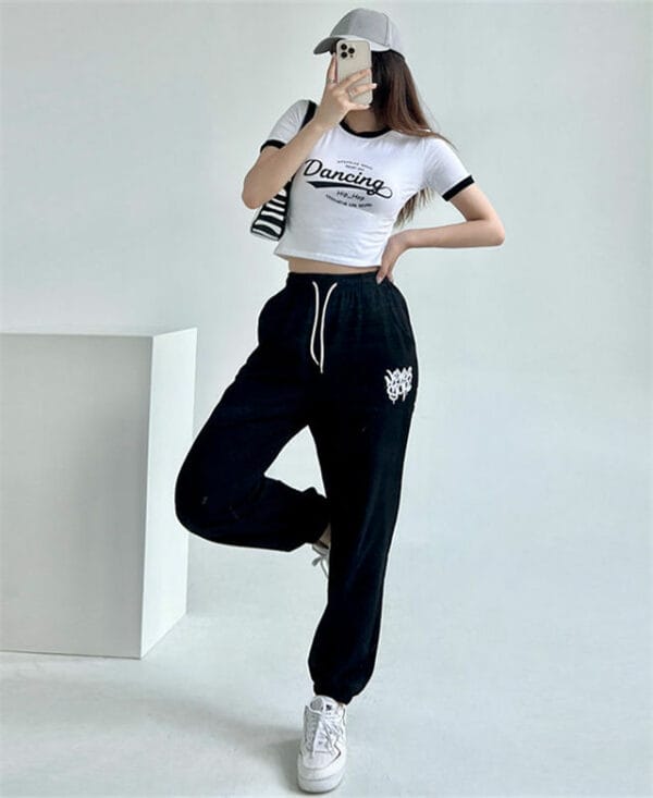 Casual Fashion Letters Short T-shirt with Elastic Waist Long Pants 3