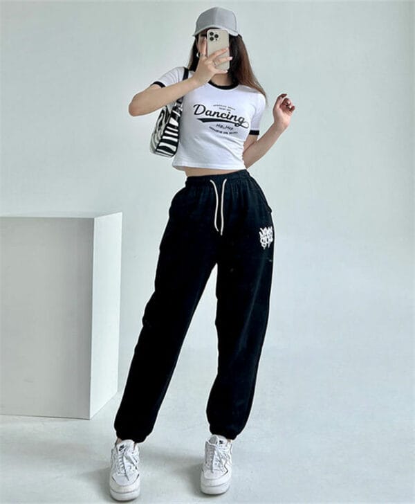 Casual Fashion Letters Short T-shirt with Elastic Waist Long Pants 2