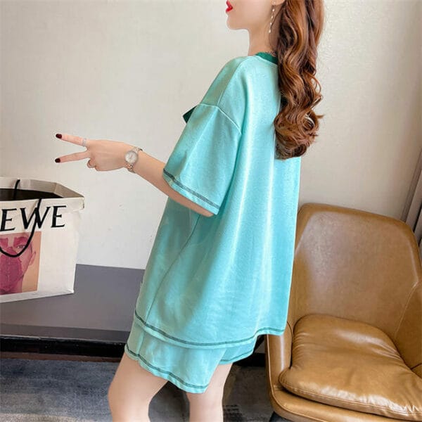 Casual Fashion Round Neck Patches Loosen Cotton Suits 4