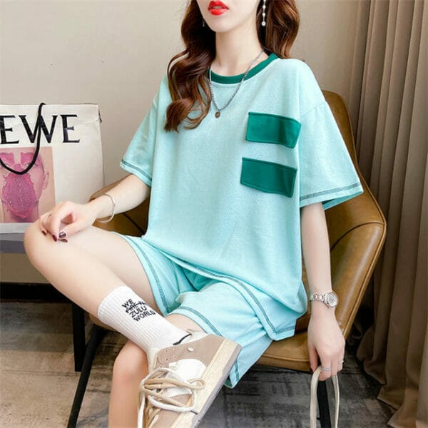 Casual Fashion Round Neck Patches Loosen Cotton Suits 2