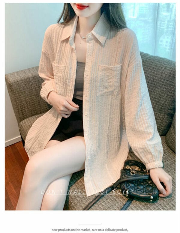 Casual Fashion Shirt Collar Pleated Loosen Long Sleeve Blouse 4