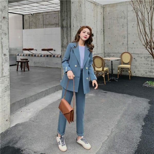 Casual Fashion Tailored Collar Double-breasted Long Suits 3