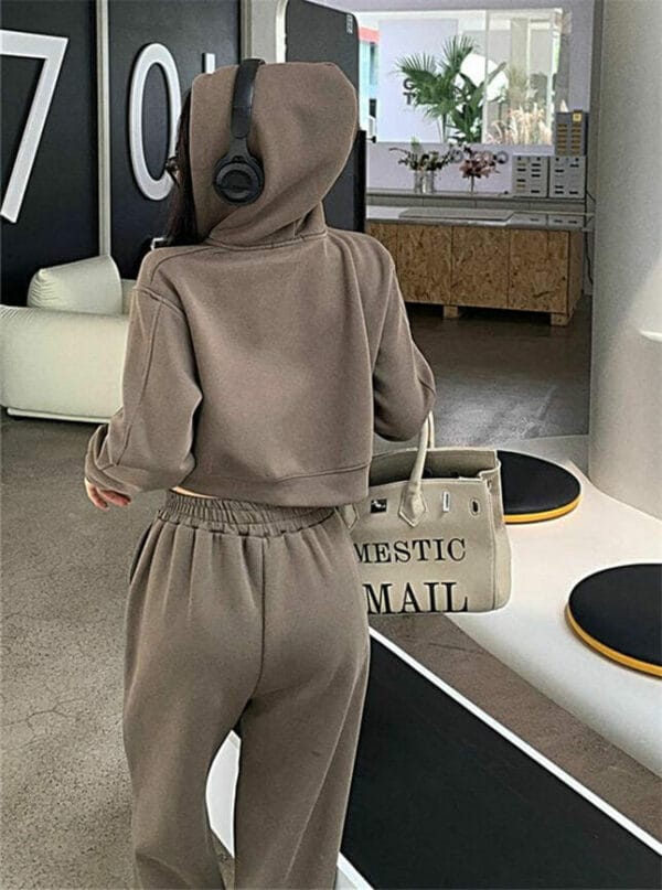 Casual Fashion Zipper Open Hooded Cotton Two Pieces Suits 5
