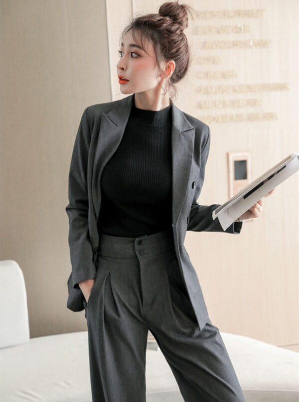Casual Tailored Collar Jacket with Long Pants 5