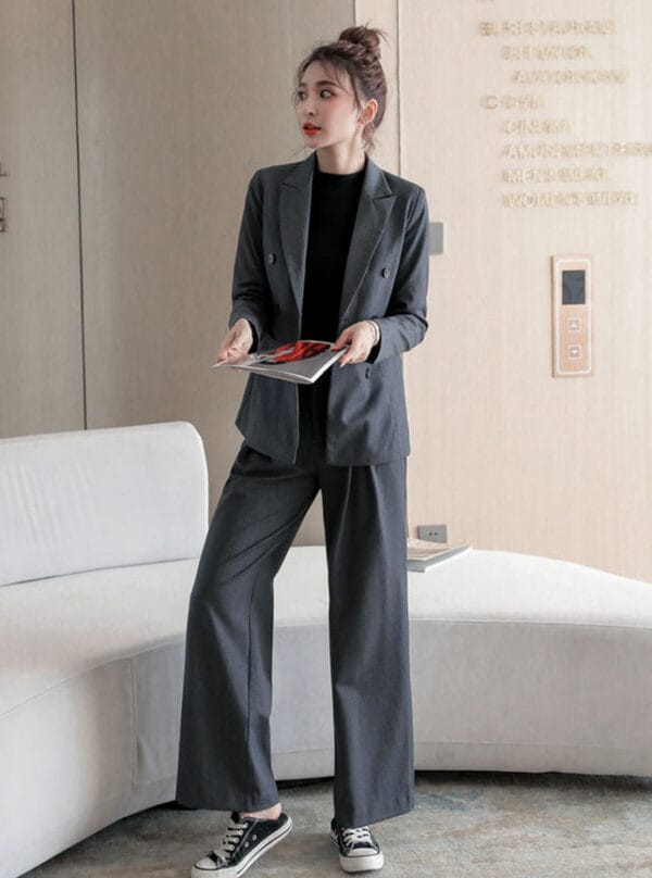 Casual Tailored Collar Jacket with Long Pants 3