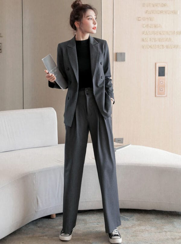 Casual Tailored Collar Jacket with Long Pants 1