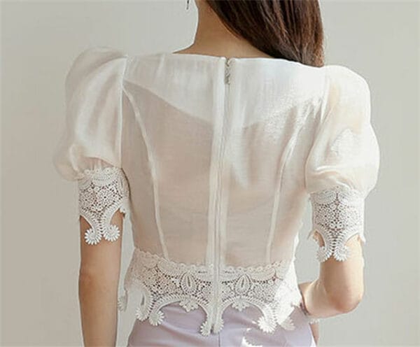 Charm Grace Lace Puff Sleeve Blouse with Fishtail Skirt 6