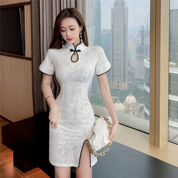 Charming 2 Colors Lace Flowers Slim Cheongsam Dress 5