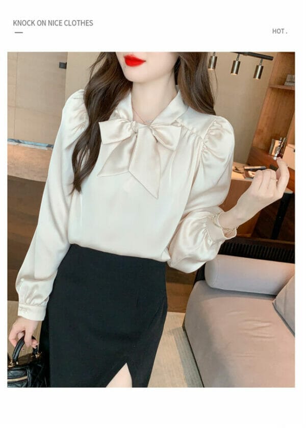 Charming Grace Bowknot Collar Loosen Puff Sleeve Blouse 5