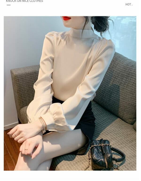 Charming Grace Bowknot Collar Loosen Puff Sleeve Blouse 4