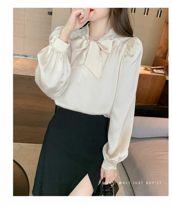 Charming Grace Bowknot Collar Loosen Puff Sleeve Blouse 2