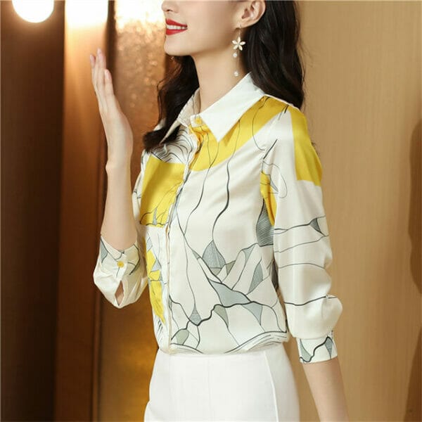 Charming Grace Color Block Flowers Casual Silk Blouse 4