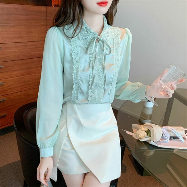 Charming Korea 2 Colors Lace Doll Collar Chiffon Blouse 3