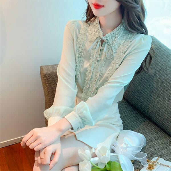 Charming Korea 2 Colors Lace Doll Collar Chiffon Blouse 2
