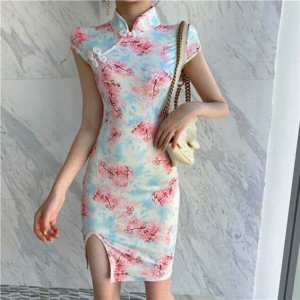 Charming Korea Flowers Cheongsam Bodycon Dress 5