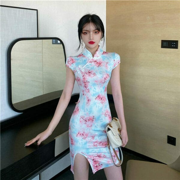 Charming Korea Flowers Cheongsam Bodycon Dress 4