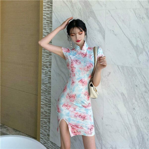 Charming Korea Flowers Cheongsam Bodycon Dress 3