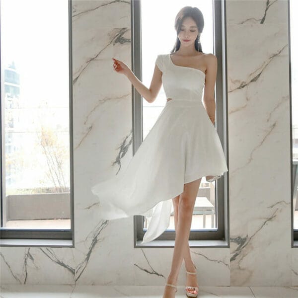 Charming Korea Off Shoulder Sloping A-line Dress 3