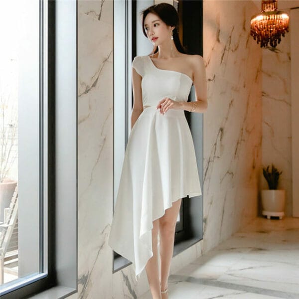 Charming Korea Off Shoulder Sloping A-line Dress 2