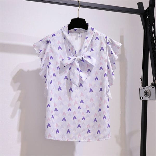 Charming Korea Tie Collar Hearts Blouse with A-line Skirt 4