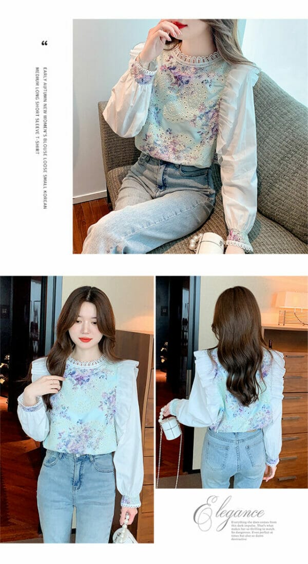 Charming New 2 Colors Flowers Embroidery Flouncing Blouse 4