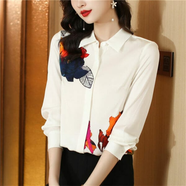 Charming OL Flowers Printings Doll Collar Chiffon Blouse 2