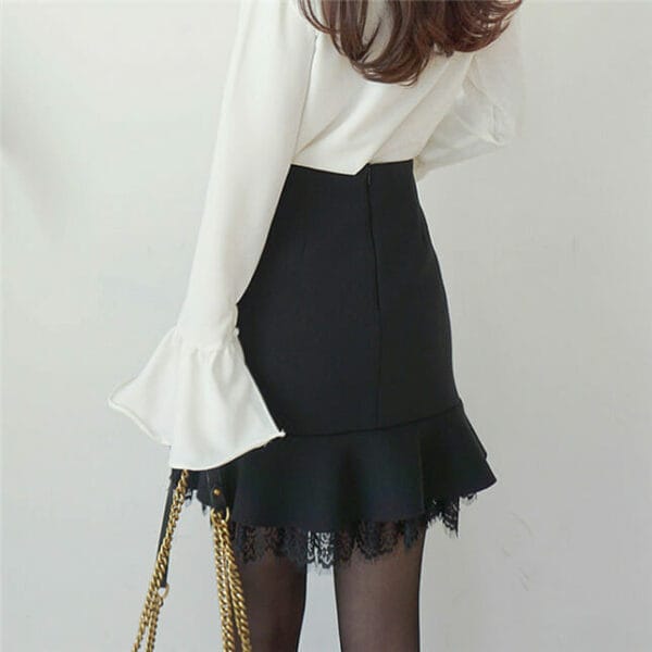 Charming OL Tie Bowknot Blouse with Lace Fishtail Skirt 5