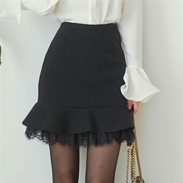 Charming OL Tie Bowknot Blouse with Lace Fishtail Skirt 4