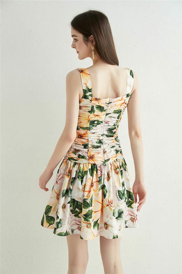 Charming Pleated Flowers Straps Dress 5