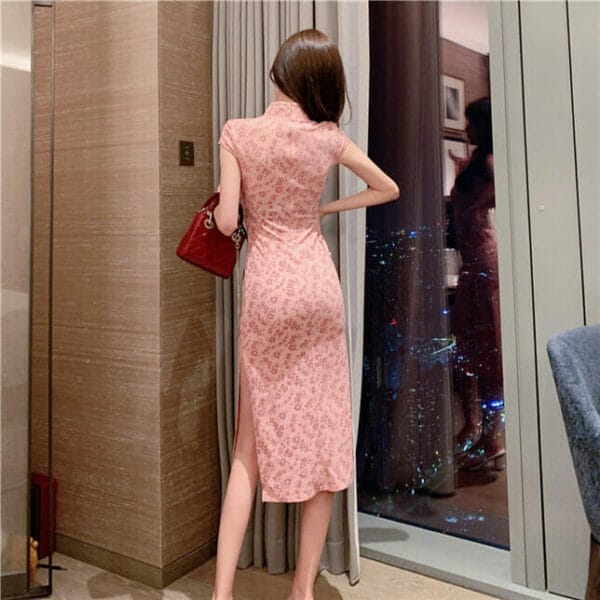 Charming Retro Flowers Split Skinny Cheongsam Dress 5