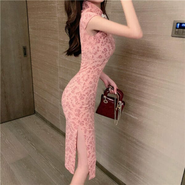 Charming Retro Flowers Split Skinny Cheongsam Dress 4