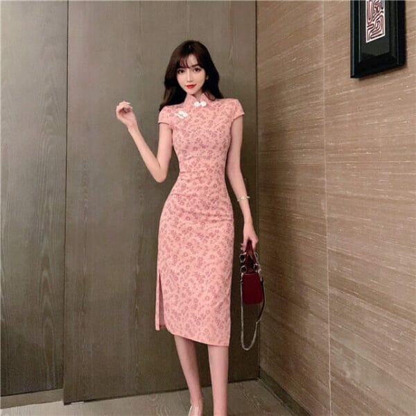 Charming Retro Flowers Split Skinny Cheongsam Dress 2