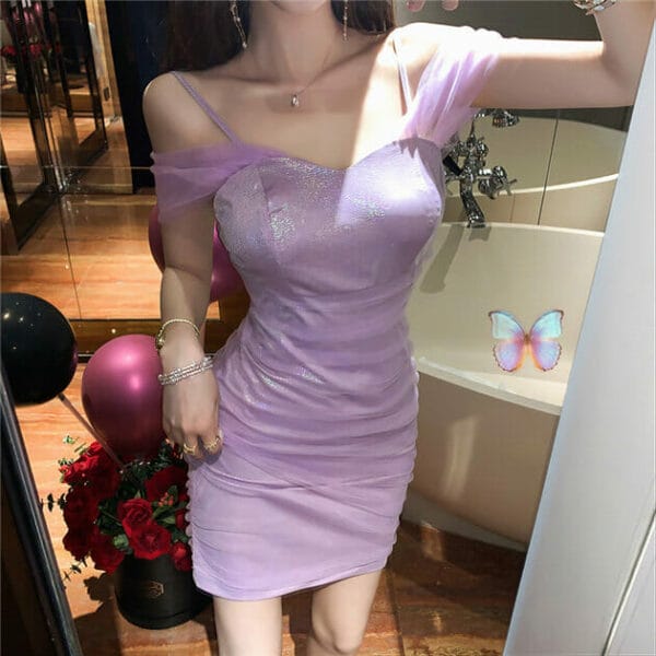 Charming Sexy Gauze Boat Neck Shining Skinny Dress 1