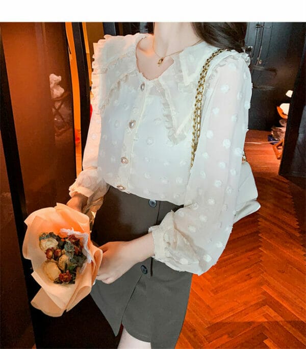 Charming Spring Doll Collar Lace Flowers Loosen Chiffon Blouse 5