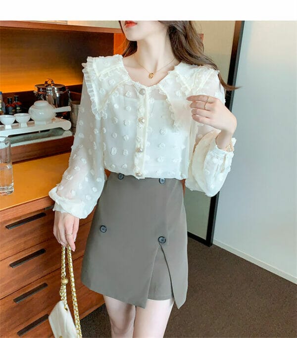 Charming Spring Doll Collar Lace Flowers Loosen Chiffon Blouse 3