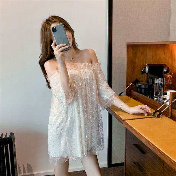 Charming Summer Boat Neck Sequins Gauze Dress 2