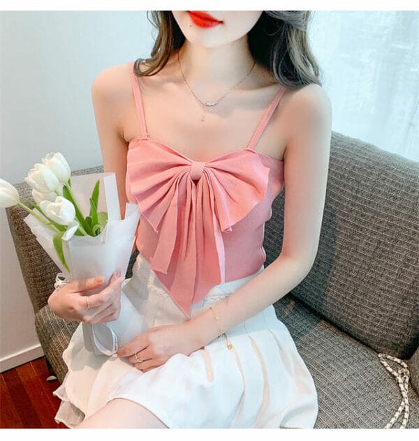 Cheap 3 Colors Bowknot Knitting Short Camisole 2
