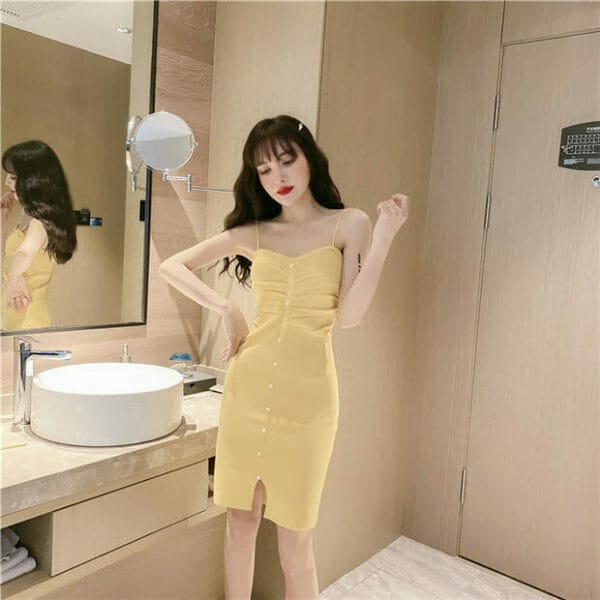 Cheap 3 Colors Pleated Knitting Straps Dress 2